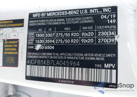 2020 Mercedes-Benz Gle 450 4Matic z USA, uszkodzony, nr VIN 4JGFB5KB7LA045964